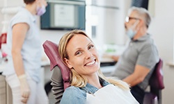 Patient smiling while visiting emergency dental office in Leesburg
